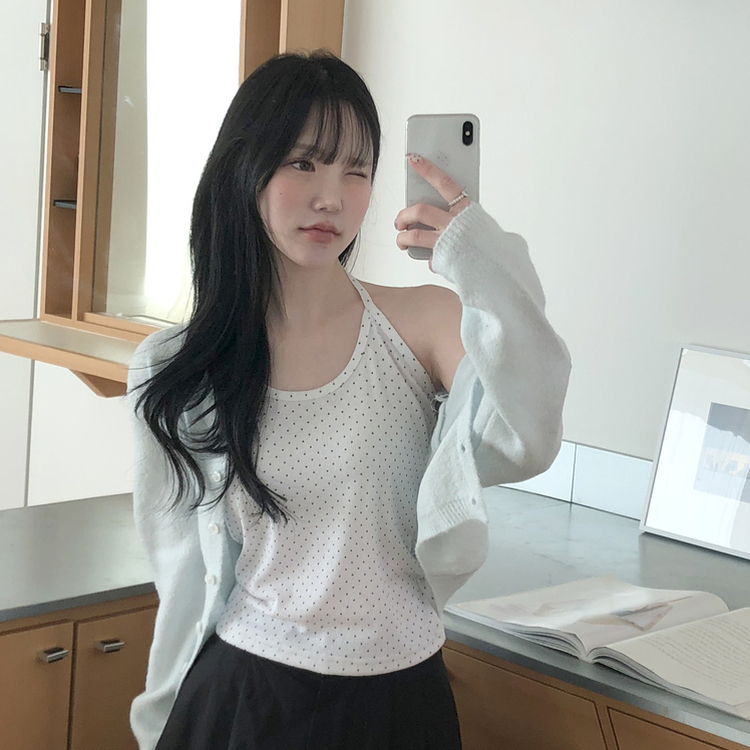 ベーシックラウンド長袖カーディガン(6color) SKYBLUE