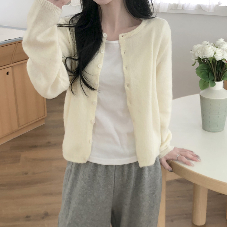 ベーシックラウンド長袖カーディガン(6color) IVORY