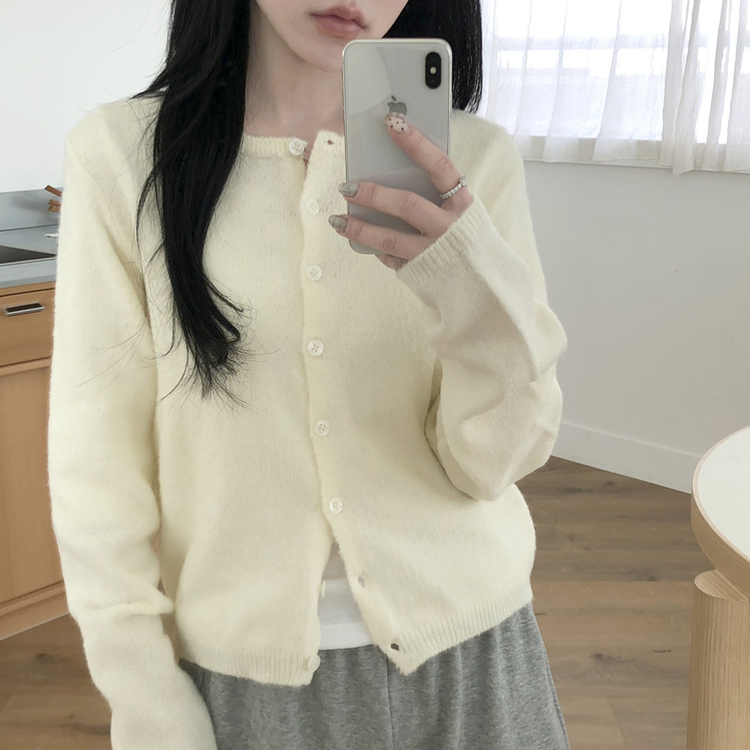 ベーシックラウンド長袖カーディガン(6color) IVORY