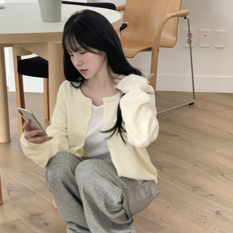 ベーシックラウンド長袖カーディガン(6color) IVORY