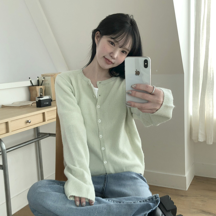 ベーシックラウンド長袖カーディガン(6color) LIGHT MINT
