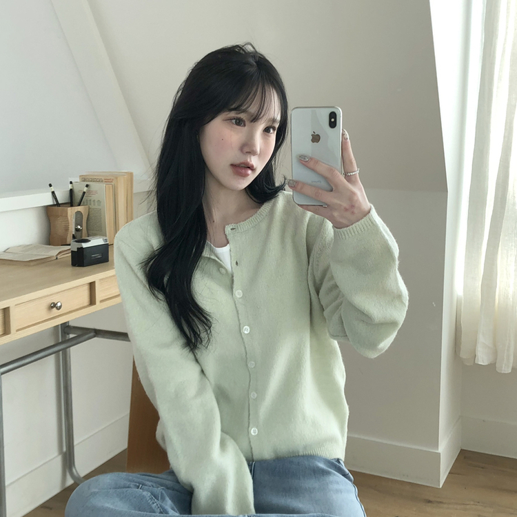 ベーシックラウンド長袖カーディガン(6color) LIGHT MINT