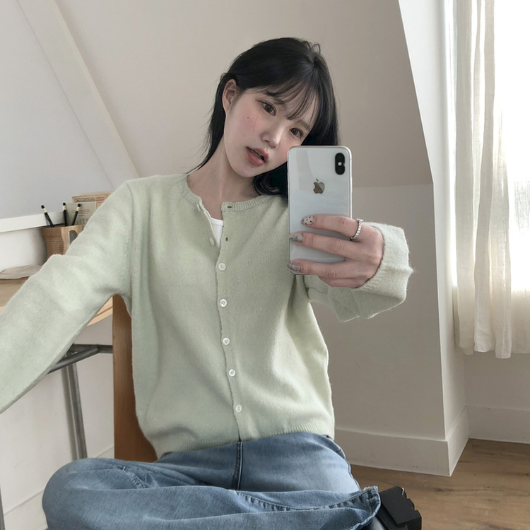 ベーシックラウンド長袖カーディガン(6color) LIGHT MINT