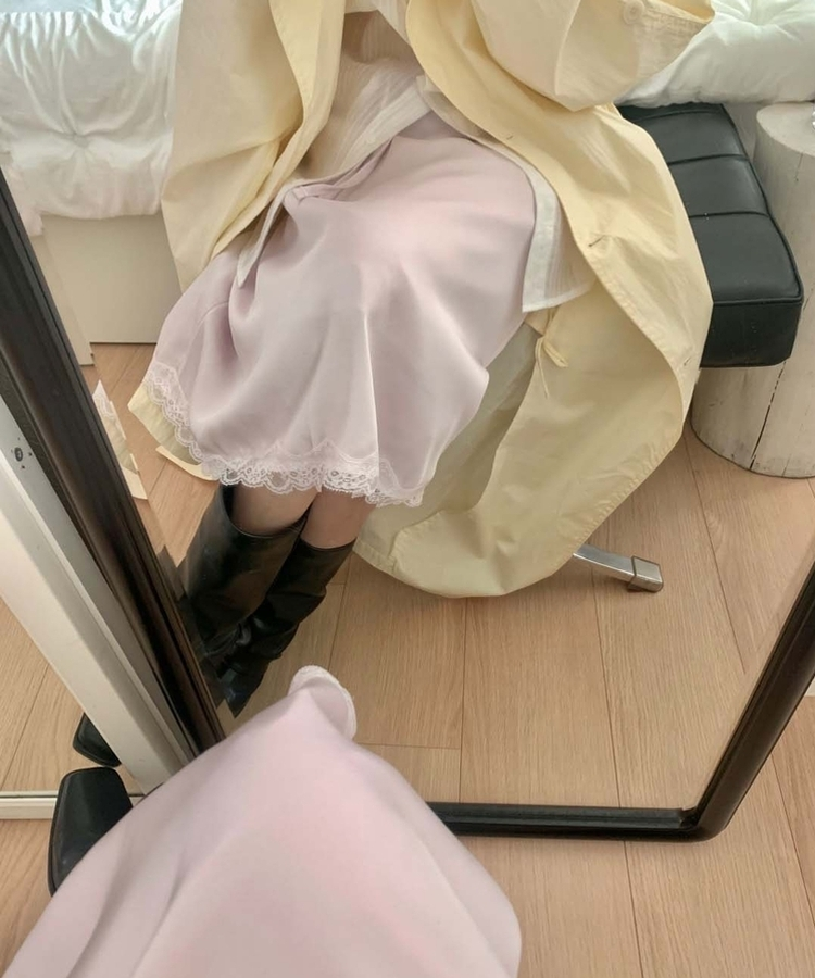 サテンレースミディスカート PINK