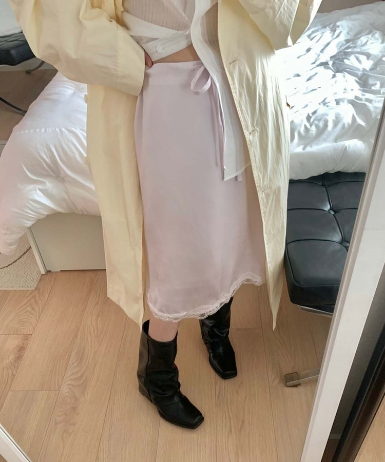 サテンレースミディスカート PINK