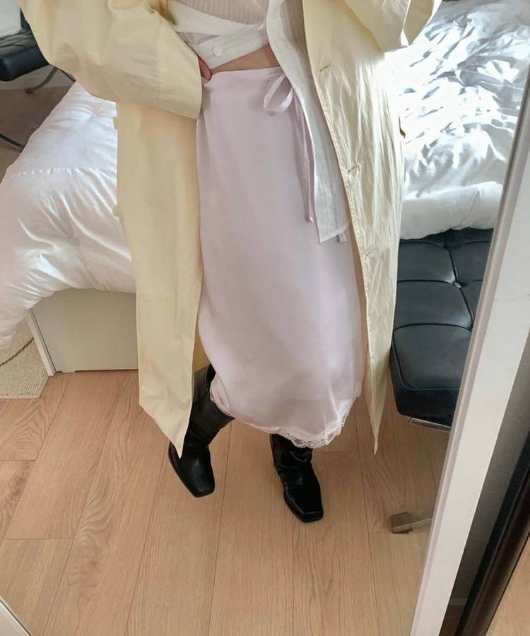 サテンレースミディスカート PINK