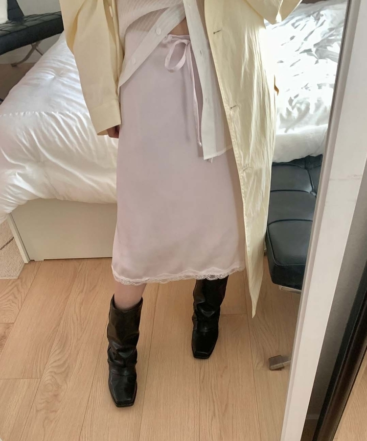 サテンレースミディスカート PINK