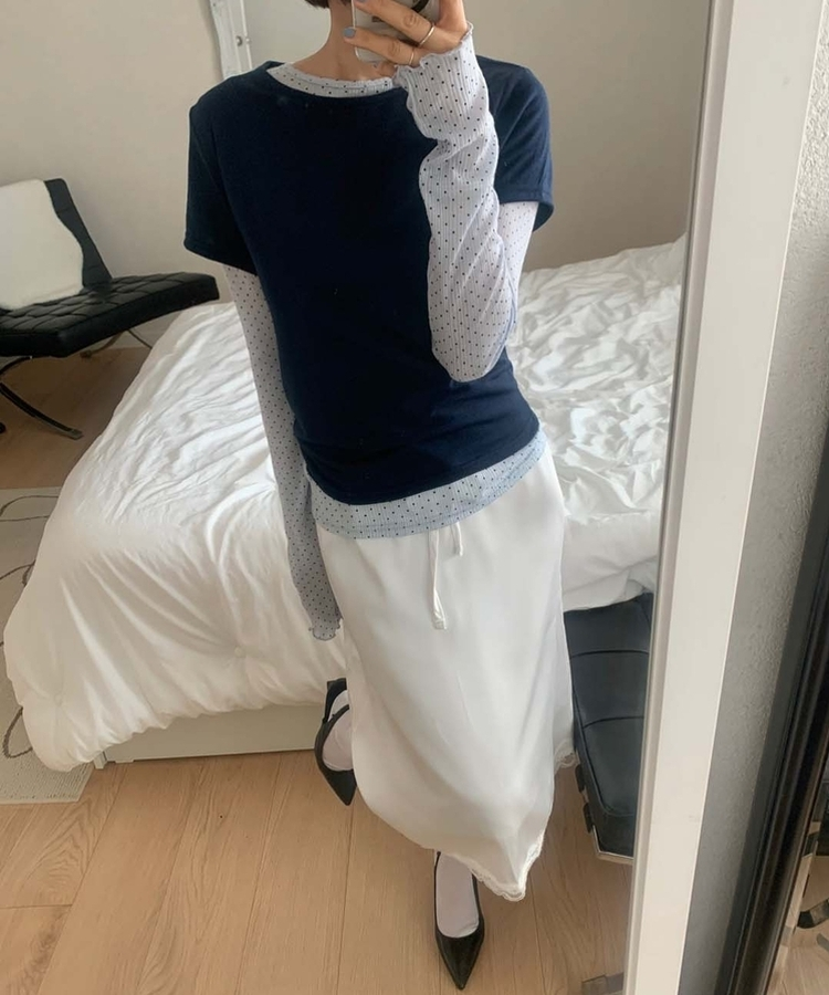 サテンレースミディスカート IVORY