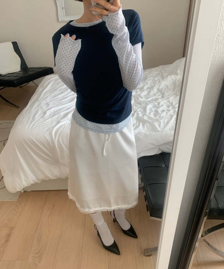 サテンレースミディスカート IVORY