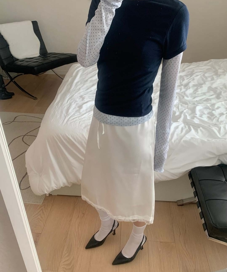 サテンレースミディスカート IVORY