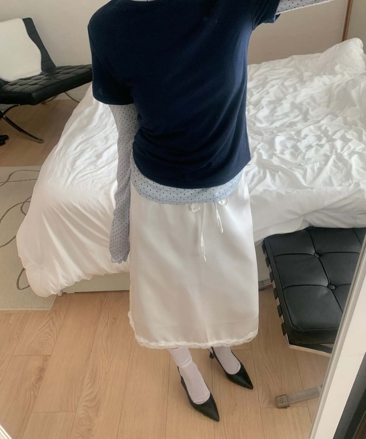 サテンレースミディスカート IVORY