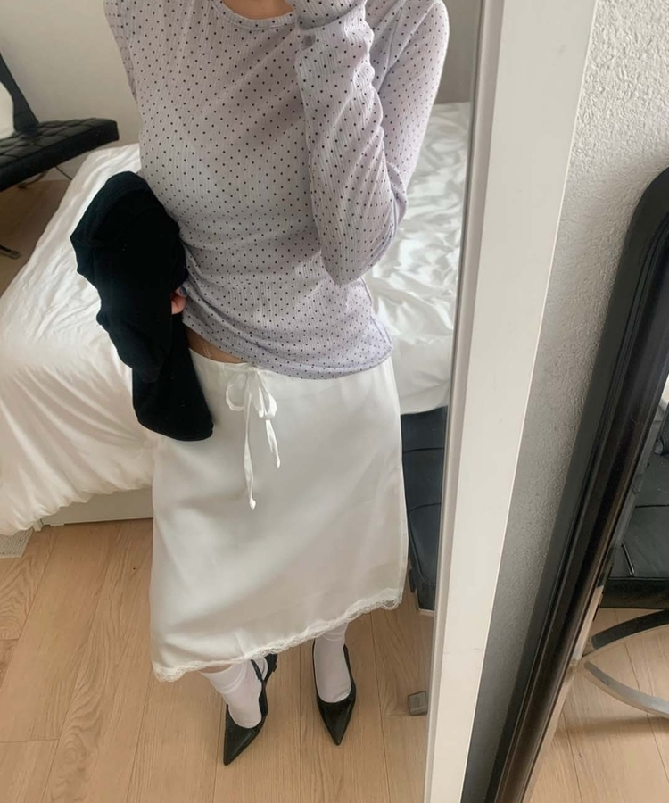 サテンレースミディスカート IVORY