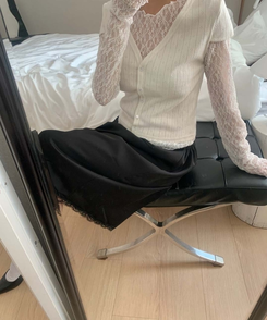 【SET】パンチング半袖カーディガン レーストップス IVORY