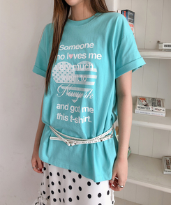 ハートレタリングプリント半袖Tシャツ BLUE