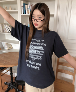 ハートレタリングプリント半袖Tシャツ NAVY