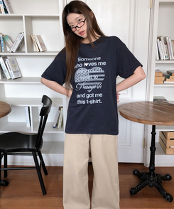 ハートレタリングプリント半袖Tシャツ NAVY