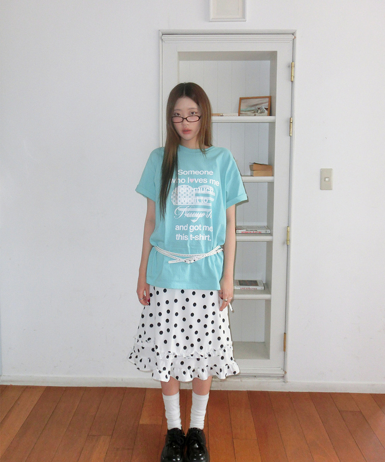 ハートレタリングプリント半袖Tシャツ BLUE