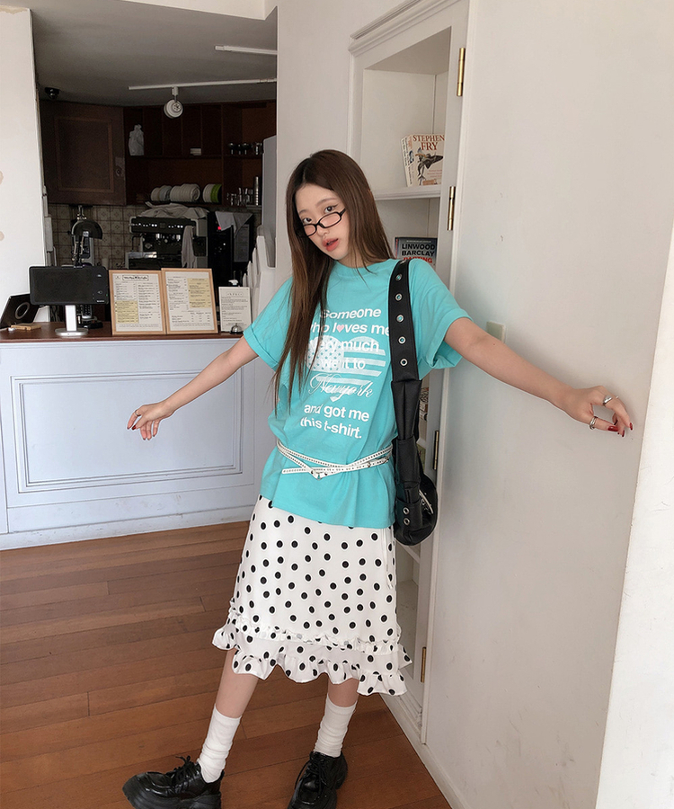 ハートレタリングプリント半袖Tシャツ BLUE