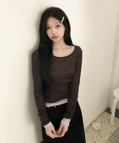 シースルーレイヤード長袖Tシャツ(11color) BROWN