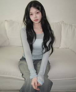 シースルーレイヤード長袖Tシャツ(11color) SKY BLUE