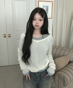 シースルーレイヤード長袖Tシャツ(11color) SKY BLUE