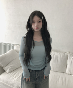 シースルーレイヤード長袖Tシャツ(11color) SKY BLUE