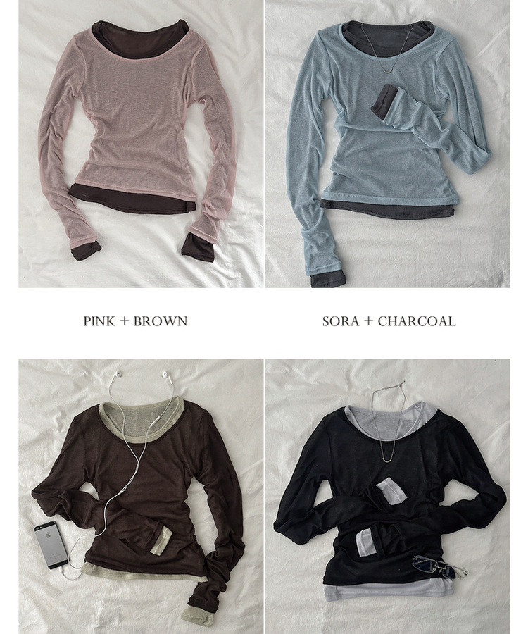 シースルーレイヤード長袖Tシャツ(11color)