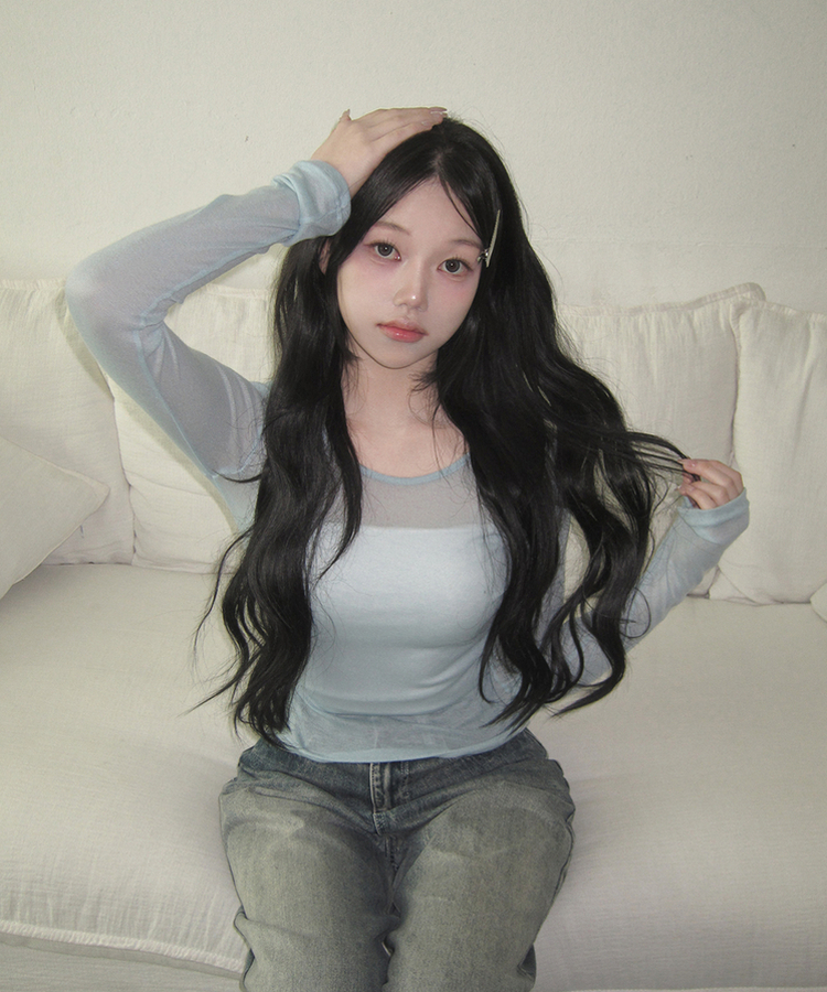 シースルーレイヤード長袖Tシャツ(11color) SKY BLUE