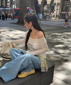 オフショルダーシースルーTシャツ IVORY