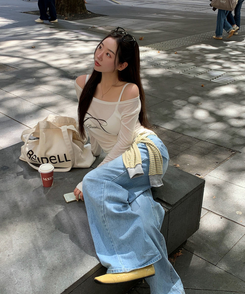 オフショルダーシースルーTシャツ IVORY