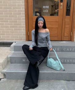 オフショルダーシースルーTシャツ GREY