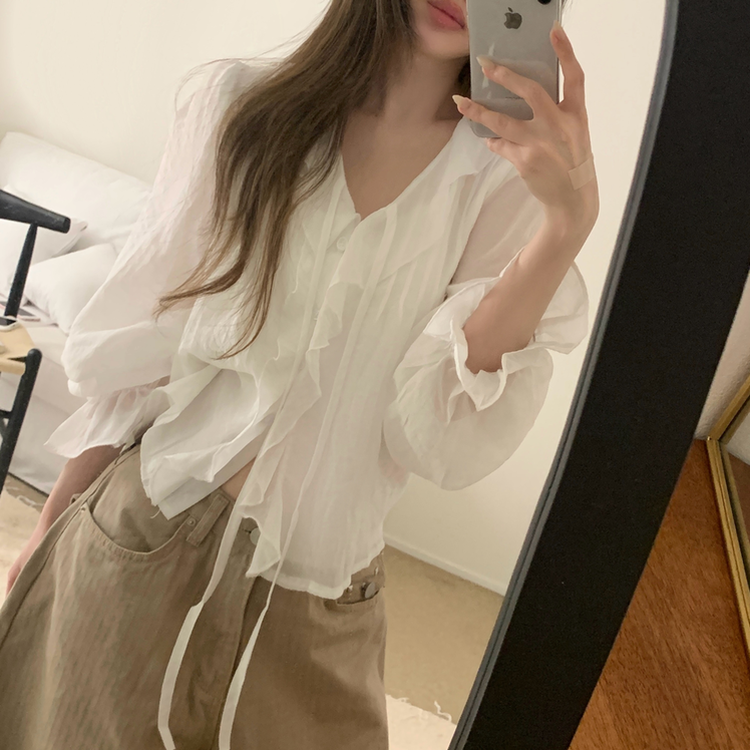 フリルボタンラッフルブラウス WHITE