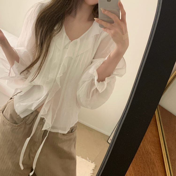 フリルボタンラッフルブラウス WHITE