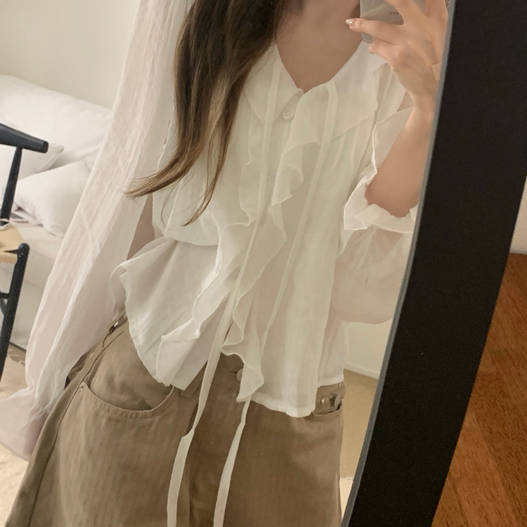 フリルボタンラッフルブラウス WHITE