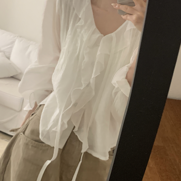 フリルボタンラッフルブラウス WHITE