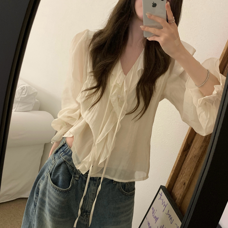 フリルボタンラッフルブラウス CREAM