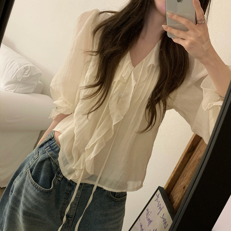 フリルボタンラッフルブラウス CREAM