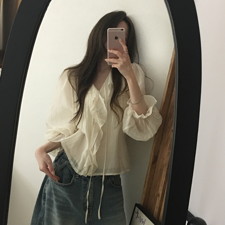 フリルボタンラッフルブラウス CREAM