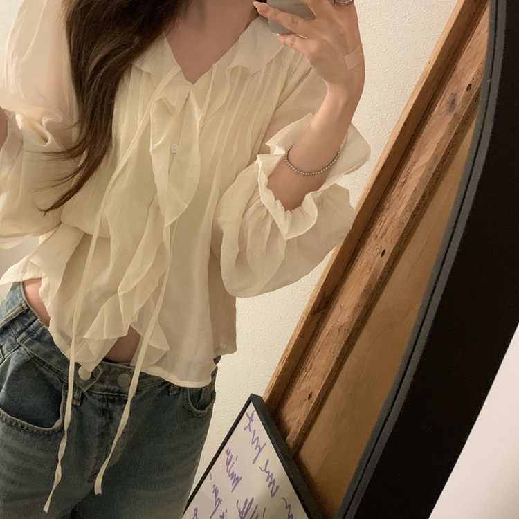 フリルボタンラッフルブラウス CREAM