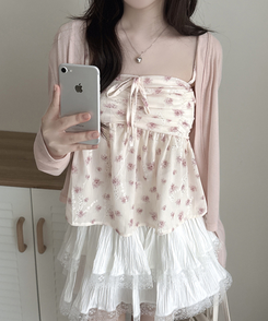 【SET】フラワーキャミソール 長袖カーディガン PINK