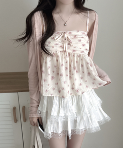 【SET】フラワーキャミソール 長袖カーディガン PINK