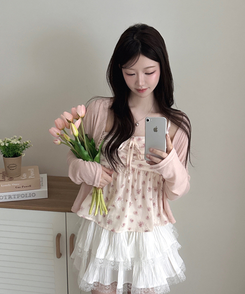 【SET】フラワーキャミソール 長袖カーディガン PINK