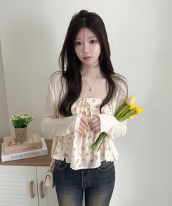 【SET】フラワーキャミソール 長袖カーディガン BEIGE