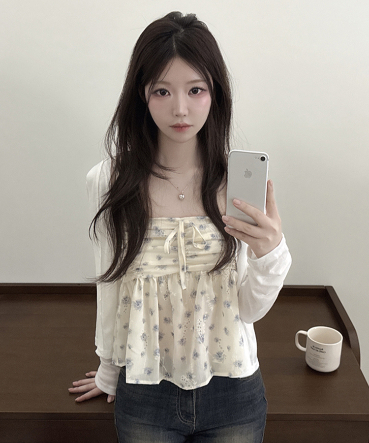 【SET】フラワーキャミソール 長袖カーディガン IVORY