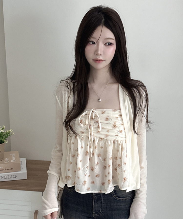 【SET】フラワーキャミソール 長袖カーディガン BEIGE