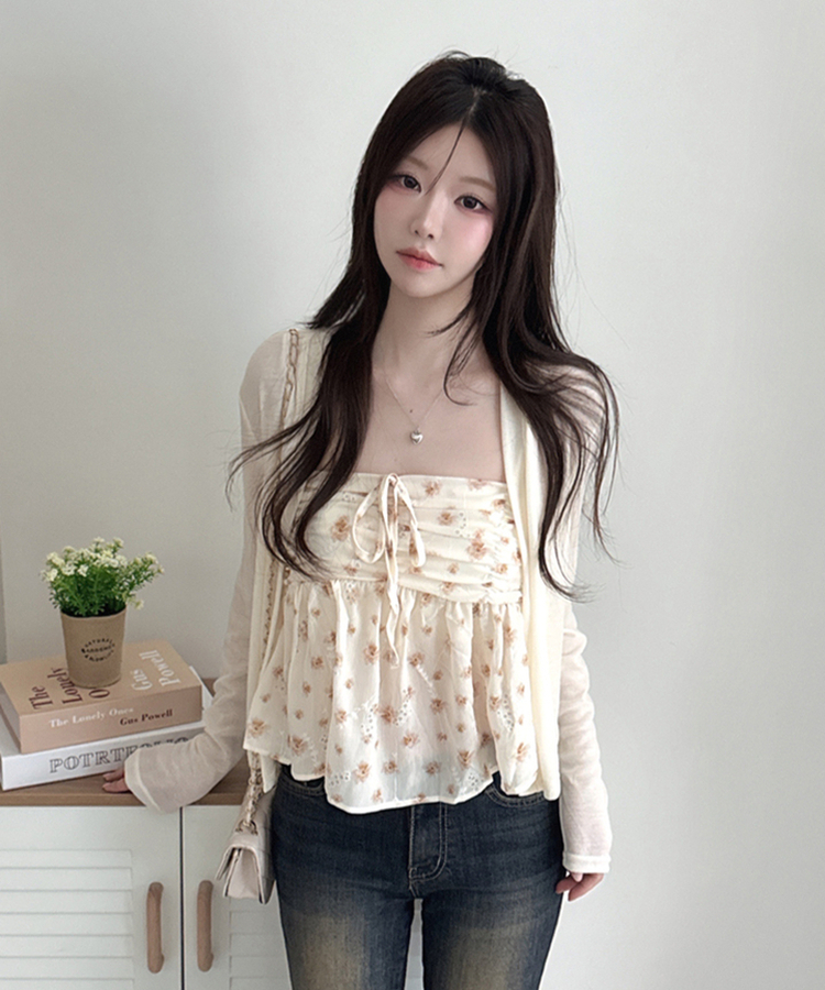 【SET】フラワーキャミソール 長袖カーディガン BEIGE