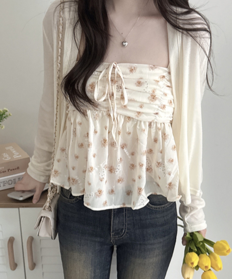 【SET】フラワーキャミソール 長袖カーディガン BEIGE