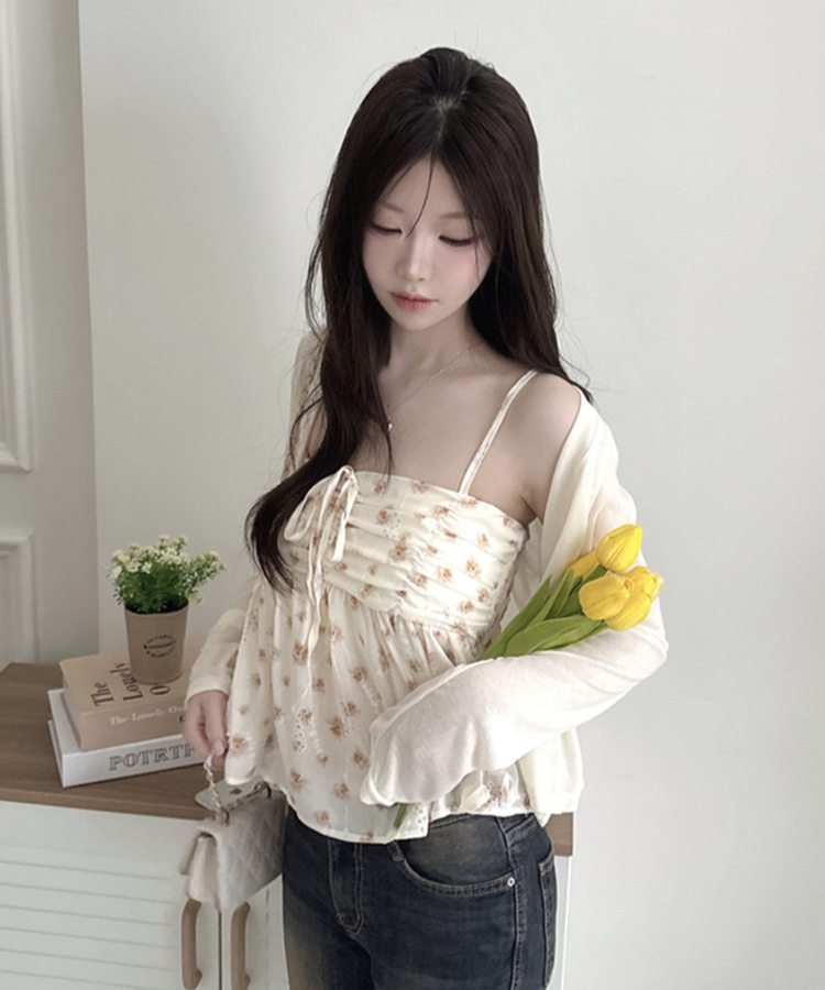 【SET】フラワーキャミソール 長袖カーディガン BEIGE