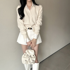 Vネック長袖カーディガン(9color) SNOW BEIGE