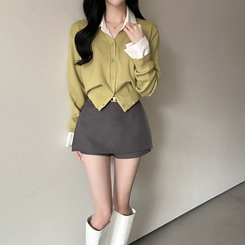 Vネック長袖カーディガン(9color) DEEP OLIVE